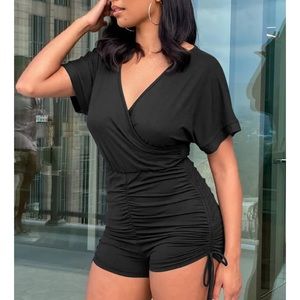 Stretchy romper drawstring sides